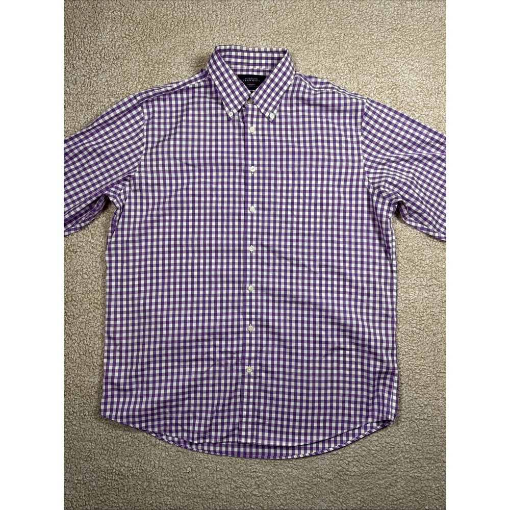 Charles Tyrwhitt Weekend‎ Mens L Purple/White Gingham Check Classic Fit No Iron